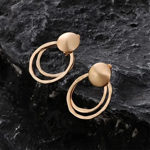 Miniatura 4 de Aretes grandes de plata de oro mate con clip para mujer