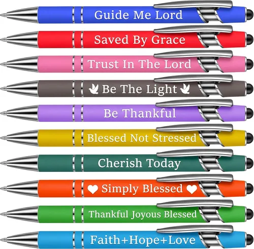 10 piezas bolígrafos para oficina, con citas inspiradoras sarcásticas, lápiz stylus táctil para pantalla, escrituras alentadoras, tinta negra,