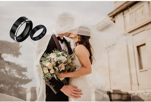 Miniatura 8 de Anillos a juego personalizados para parejas, anillos de promesa de acero inoxidable para parejas, juego con 2 anillos grabados dentro y fuera