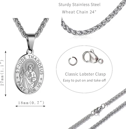 Miniatura 5 de P BLAKE Collar ovalado de San Cristóbal de MiguelJoséJudaVirgen MaríaJoséFrancisPatrickAnthonyBenedictThomas para hombres y mujeres colgante