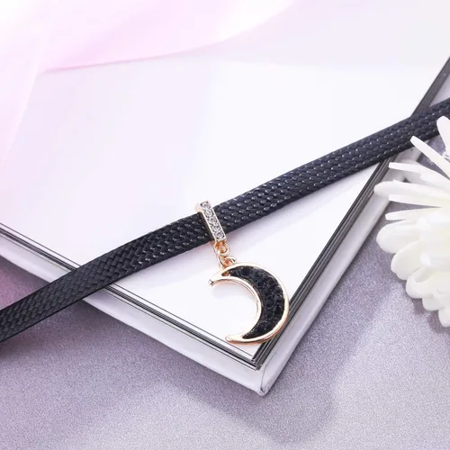 Miniatura 2 de LVEN - Gargantilla negra para mujer, collar de tono doradoplateado con elegante dije