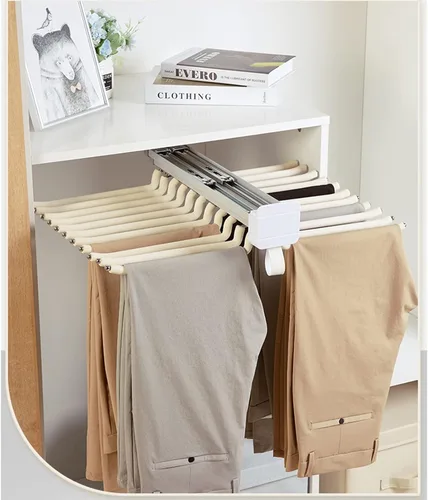 Miniatura 3 de Perchero extraíble para 22 brazos, barra silenciosa para colgar pantalones de armario, barra de materiales flocados, percha extensible