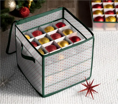 Miniatura 2 de ZOBER Caja de almacenamiento de plástico para adornos de Navidad, almacena 64 adornos de 3 pulgadas con bandejas individuales, caja de Verde