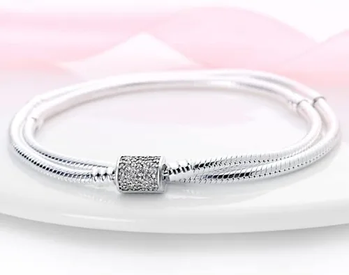 Miniatura 4 de LONGLUCK Pulsera auténtica que se adapta a la mayoría de los dijes, cadena de serpiente de plata de ley 925 y oro rosa, con cierre redondo