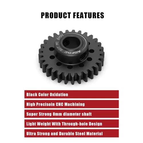 Miniatura 5 de AGFRC Engranaje de motor de piñón de acero endurecido 8MM MOD1 30T RC para carreras de alta velocidad y aplicaciones de carreras de arrastre Parte