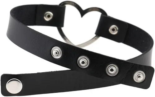 Miniatura 3 de FM FM42 Multicolor PU Simulated Leather Heart Ring Collar Choker Necklace 17.72" Length