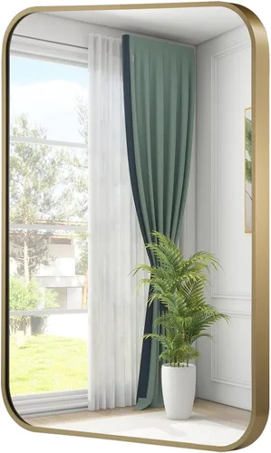Miniatura 14 de Espejo de pared negro de 20 x 30 pulgadas para baño, espejo con marco de metal cepillado con esquina redondeada, espejo rectangular de tocador