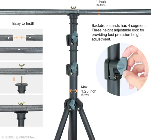 Miniatura 3 de LINCO Soporte de fondo para fiestas, 9 x 20 pies, kit de fondo de estudio de video resistente 4166 para bodas, fiestas, sesión de fotos