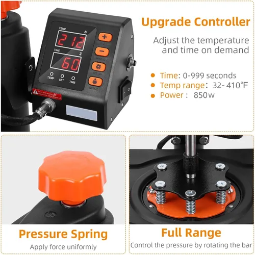 Miniatura 4 de Towallmark Máquina de prensa de calor de 12 x 15 pulgadas, máquina de transferencia de calor 6 en 1, oscilación de 360 grados, multifunción