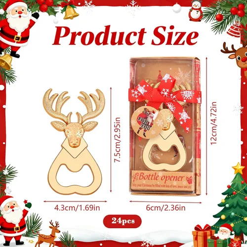 Miniatura 2 de 24 abrebotellas de reno de Navidad para bodas, despedidas de soltera o baby shower, regalos para invitados, decoraciones de fiesta de Navidad