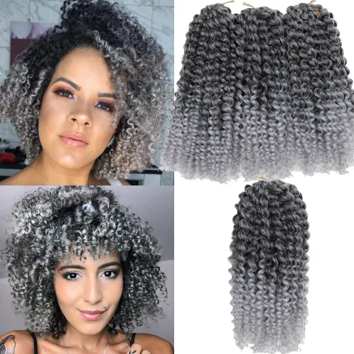 Miniatura 14 de Rizo rizado afro de 8 pulgadas, cabello rizado 4# color negro apagado 3 unids/paquete de extensiones de cabello sintético suave (4#)