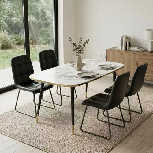 Miniatura 29 de HIPIHOM Mesa de comedor moderna de granja de 47.2 pulgadas, mesa de comedor rectangular de madera con patas de metal para 4 personas para comedor