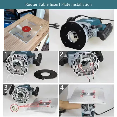 Miniatura 4 de Placa de inserción de mesa de enrutador Placa de aluminio para enrutador de carpintería Placa de montaje de mesa con 2 anillos de 11.811 x 9.252 x