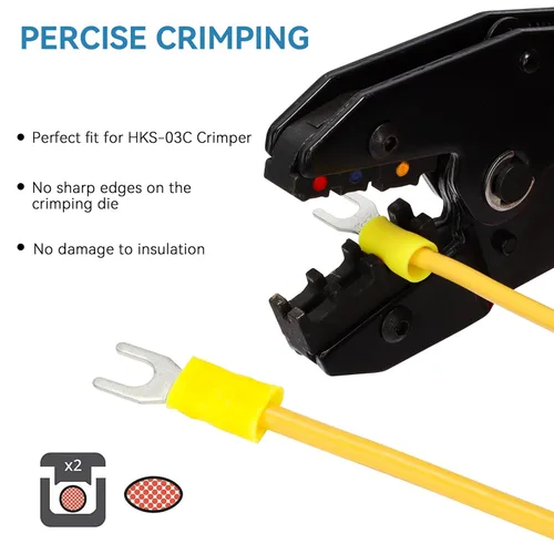 Miniatura 4 de HKS 120 piezas de conectores de alambre de horquilla de pala aislados - Amarillo calibre 12-10 AWG tamaño perno M5 #10 - Cobre rojo estañado