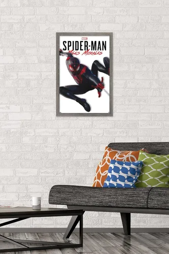 Miniatura 2 de Trends International Marvel Comics - Póster de pared de la serie Miles Morales, 22.4 pulgadas de largo x 14.7 pulgadas, versión enmarcada de madera
