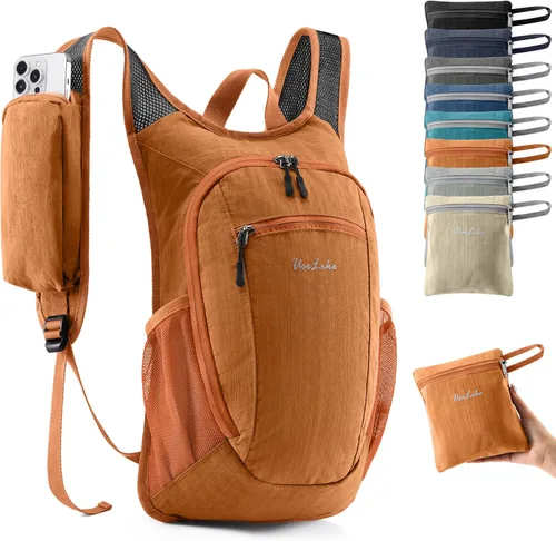 Miniatura 8 de Uselike 10L Mochila pequeña de senderismo para viajes, mochila de día plegable, ligera y compacta para mujeres y hombres, Negro, Pequeño, Compacto