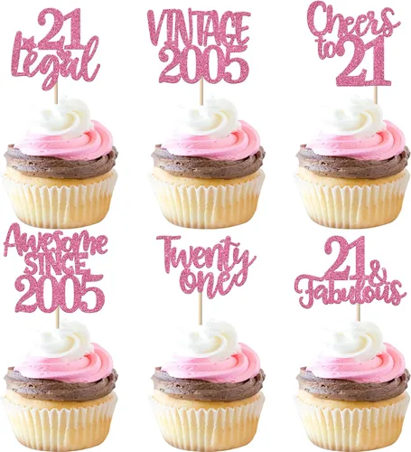 Miniatura 28 de Rsstarxi Paquete de 24 adornos para cupcakes vintage 2019 con purpurina negra para 5º cumpleaños, saludos a 5, cinco, 5, 5 fabulosos para cupcakes