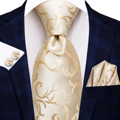Miniatura 185 de Hi-Tie Corbata clásica de cachemira para hombre con pañuelo y gemelos a cuadros