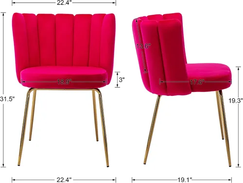 Miniatura 2 de Juego de 2 sillas de comedor de terciopelo con diseño de barril moderno, sillas laterales tapizadas con patas de metal dorado para el hogar, cocina