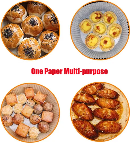 Miniatura 8 de Forros de papel pergamino para freidora de aire, 50 piezas de papel pergamino redondo antiadherente, resistente al aceite, desechable de grado