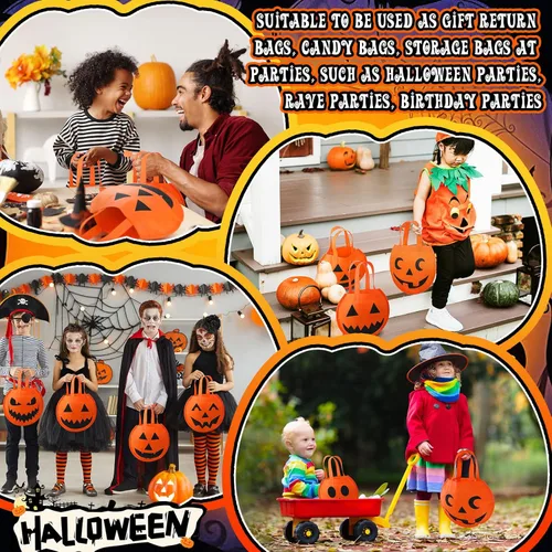 Miniatura 6 de 24 bolsas de Halloween de truco o trato de 12 x 10 pulgadas, no tejidas, bolsas de calabaza para niños, cumpleaños, regalos de fiesta de Halloween