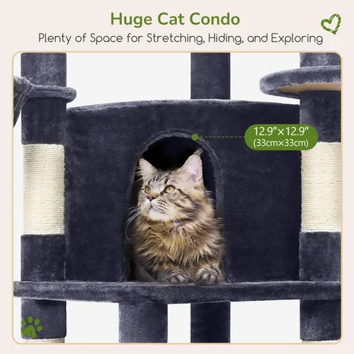 Miniatura 4 de Globlazer Torre esquinera para gatos de interior, torre de condominio de 51 pulgadas para gatos de varios niveles con hamaca grande, 7 postes