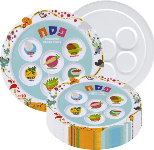Miniatura 8 de The Dreidel Company Plato Seder de melamina de Pascua infantil con diseño de 10 plagas, Kaarah tradicional para pesaj de 9 pulgadas (paquete de 3)