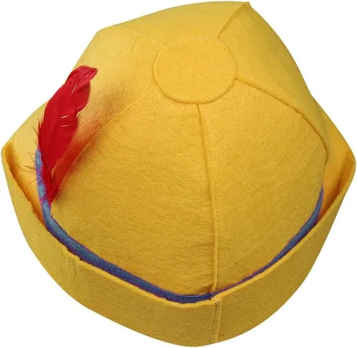 Miniatura 4 de Sombrero de marioneta para niños con plumas, disfraz de cosplay para niños, tallas para Halloween, Navidad, fiesta, sombrero amarillo de verano
