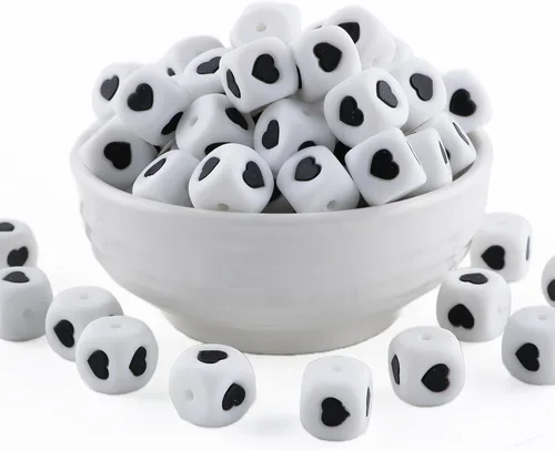 Cuentas de silicona de corazón cuadrado blanco de 0.472 pulgadas, 20 cuentas de silicona con números de corazón para hacer llaveros, ideal para