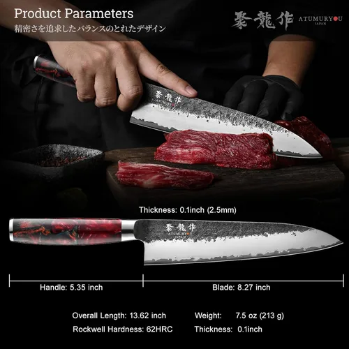 Miniatura 7 de Cuchillo de chef japonés, cuchillos de cocina forjados a mano de 8 pulgadas con núcleo VG10, cuchillo gyuto profesional para el hogar y restaurante