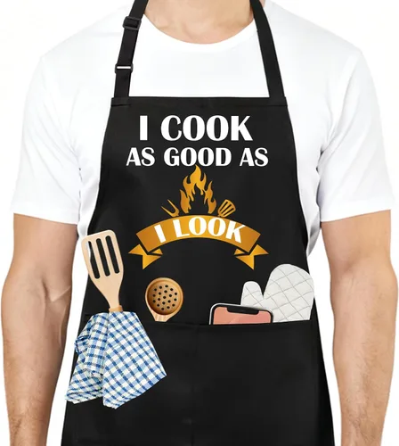 Miniatura 27 de Divertido delantal de cocina para mujeres y hombres, delantal de cocina para hornear con 2 bolsillos, lindo regalo de cumpleaños, Navidad, día
