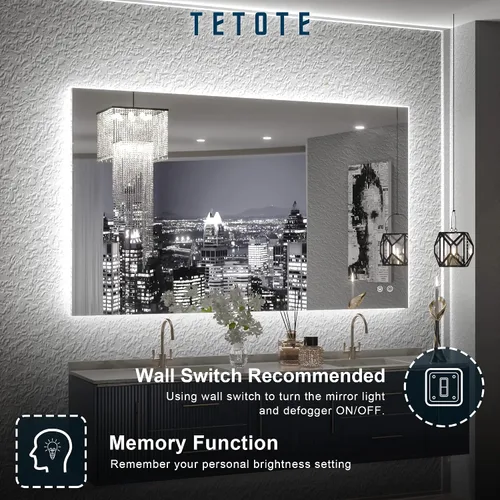 Miniatura 6 de TETOTE - Espejo retroiluminado para baño con luz, botón táctil regulable y función antivaho (horizontal o vertical)