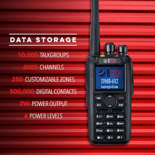 Miniatura 4 de BTECH DMR-6X2 PRO DMR y radio analógica bidireccional (Bluetooth + GPS) Batería USB-C - 7W VHF/UHF (136-174MHz y 400-480MHz), cifrado, alias