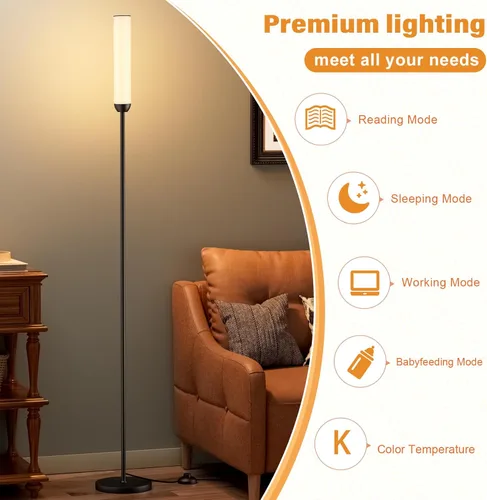 Miniatura 8 de Ambimall Lámpara de pie LED con control remoto, lámpara de pie de 65" con ajuste continuo de colores 3000K-6500K y brillo 30-100%, interruptor