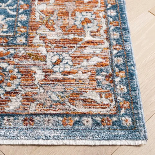 Miniatura 7 de SAFAVIEH Heirloom Collection - Alfombra de área de 4 x 6 pies, color azul/óxido, diseño geométrico, antideslizante, ideal para zonas de alto tráfico