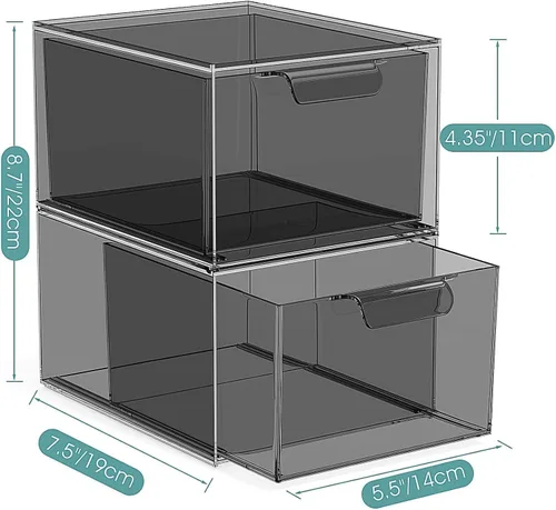 Miniatura 3 de SpaceHacks - Paquete de 2 organizadores apilables de maquillaje y almacenamiento, organizadores acrílicos, cajones de almacenamiento de plástico