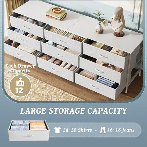 Miniatura 4 de Huuger Cómoda de 63 pulgadas para dormitorio, cómoda para armario con 9 cajones de tela, soporte de TV grande para TV de 55, 65, 70 pulgadas, centro