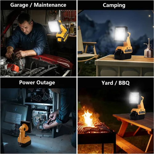 Miniatura 7 de DTEZTECH Luz de trabajo LED para batería Dewalt de 20 V máximo, luz de inundación portátil inalámbrica de 25 W 1500 LM con cabezal giratorio de 90°