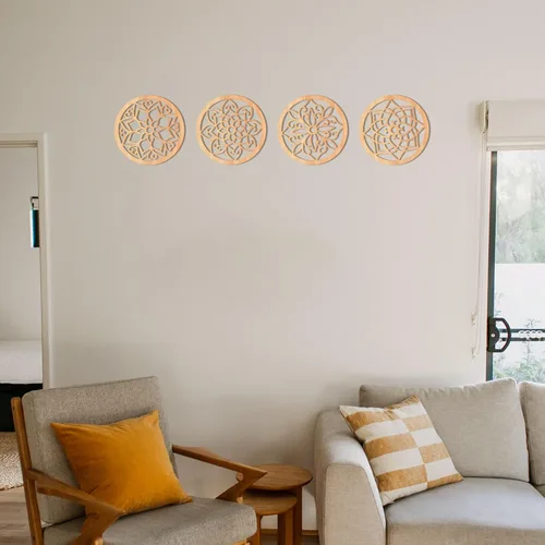 Miniatura 7 de KOYILTD 4 piezas gruesas de decoración de pared rústica, arte de pared tallado con flores, diseño hueco de madera tallada (redondo, 8.2 pulgadas)