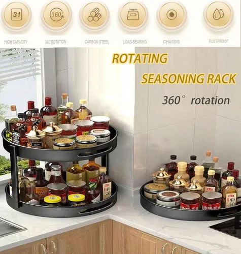 Miniatura 7 de Dxcaicc Estante de especias giratorio de doble capa, caja de almacenamiento multifuncional, estante de almacenamiento giratorio de cocina de 360°