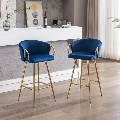 Miniatura 2 de Juego de 2 taburetes de bar de 26 pulgadas, sillas de isla de cocina con taburetes altos tapizados de terciopelo, taburetes de desayuno con respaldo