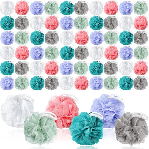 Umigy 36 esponjas de baño para ducha, 1.41 oz, lufas de baño a granel, exfoliante corporal, bolas de malla suaves y coloridas, accesorios de baño
