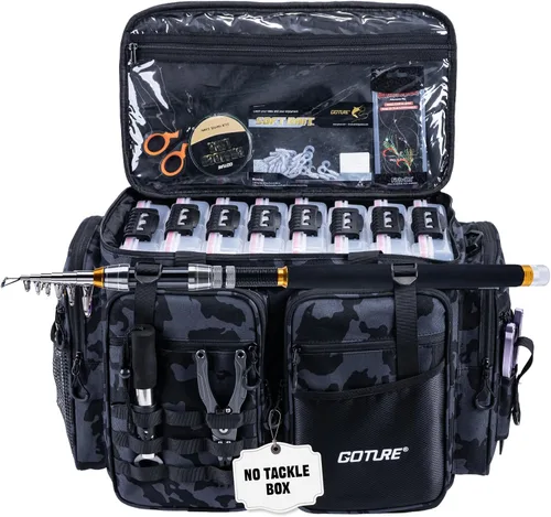 Miniatura 12 de Goture Bolsa Grande para Aparejos, Almacena Hasta 8PCS 3700 Plus 4PCS 3600 Bandejas para Aparejos (No Incluidas), Bolsa de Pesca Grande Resistente