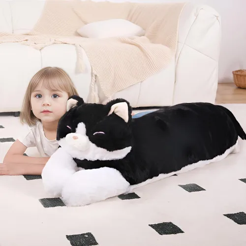 Miniatura 12 de Juguete de peluche grande de 32 pulgadas, almohada grande de peluche de gato largo y grande, regalo de peluche de gatito blanco y negro para niños