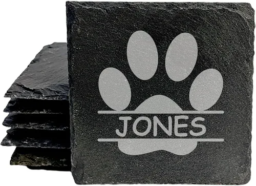 Miniatura 16 de Engraved Dog Cat Paw Coasters Set of 4 – Dog Cat Silhouette Paw Print Design – 4 Inch Round Slate – Pet Lover Home Decor – Handmade in Oregon USA