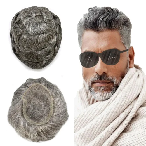 Miniatura 14 de Tupé para hombre, cabello humano real, suave encaje suizo frontal, tupé para hombres, sistema de cabello, extensiones capilar para hombre