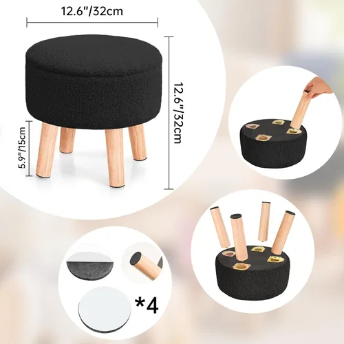 Miniatura 3 de Poofzy Otomana pequeña con almacenamiento, taburete pequeño otomano con patas de madera, reposapiés Sherpa para sofá, sala de estar y dormitorio