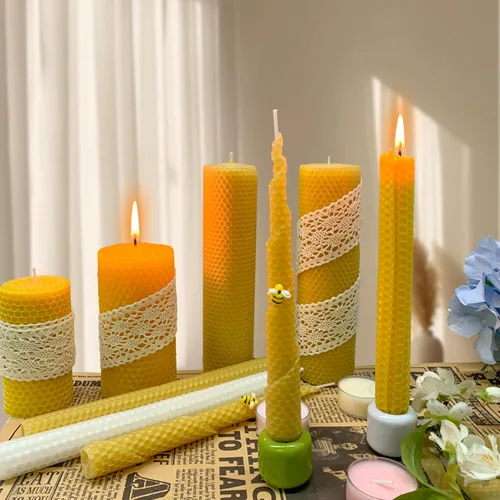 Miniatura 4 de Kit de fabricación de velas de cera de abeja Lacaser, 10 piezas de 20,3 cm x 20,3 cm, hojas 100% de cera de abeja para hacer velas - Incluye adornos