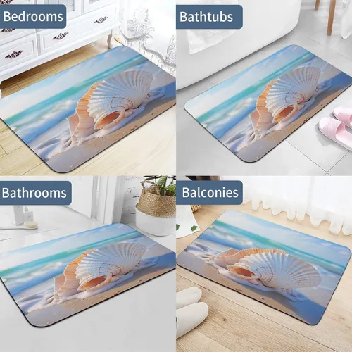 Miniatura 5 de Alfombra de baño Beach Seashell Coastal Florida, absorbente de agua y antideslizante, con temática oceánica, tapete de baño antideslizante para sala