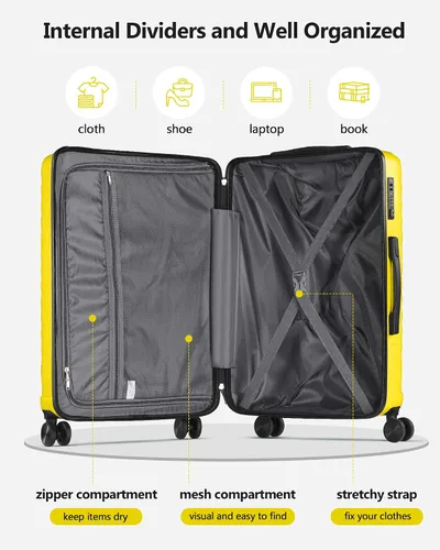 Miniatura 8 de SunnyTour Juego de equipaje expandible con ruedas giratorias dobles, juego de maletas rígidas de 3 piezas para viajes familiares y amigos, Amarillo